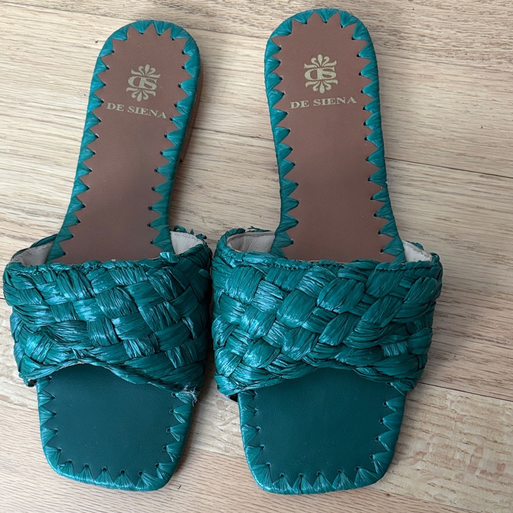 Teal Braided Slide Sandals for Women